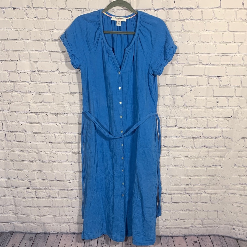 Tommy Bahama Womens Cotton Gauze Shirt Midi Dress Blue Size S Minimalist Beach - Picture 1 of 7
